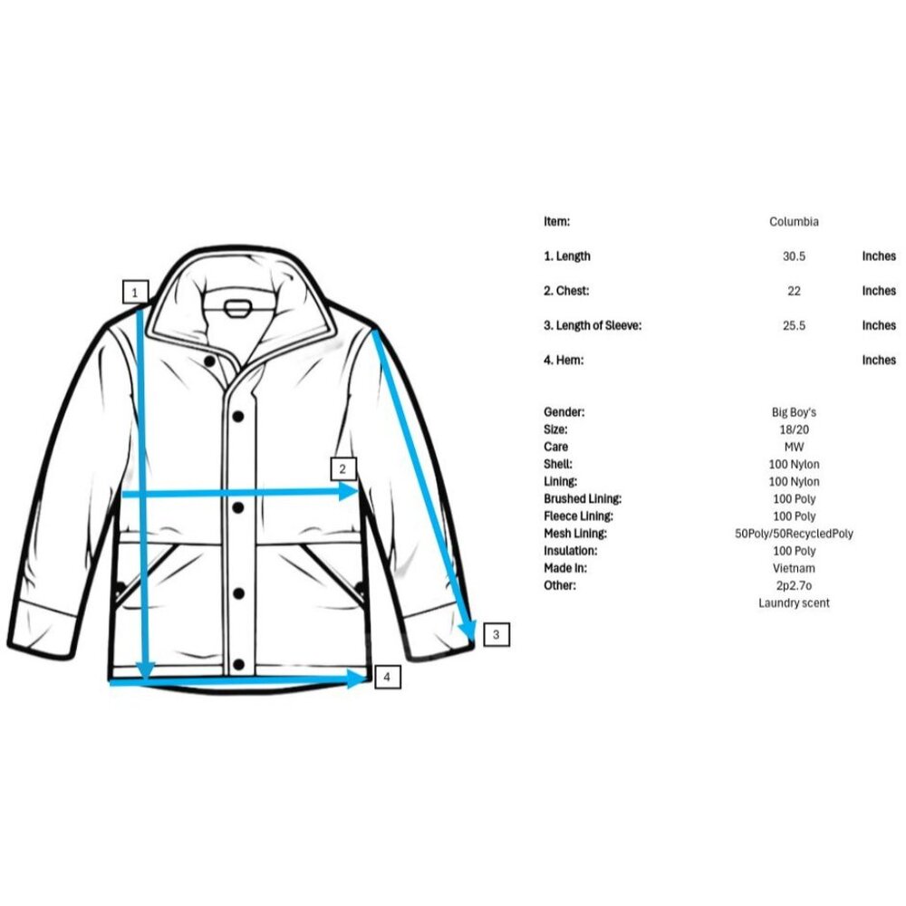 Columbia Winter Coat Big Boys 18 20 Gray Hooded Lined Insulation Pockets - Picture 11 of 11